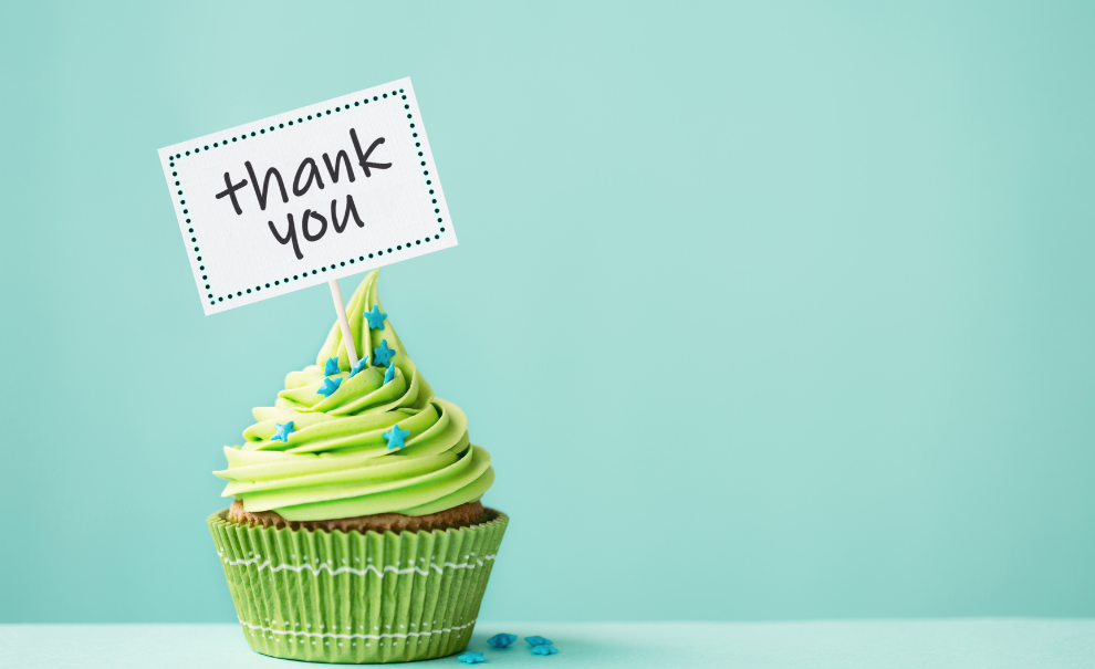 Cupcake with Thank You note