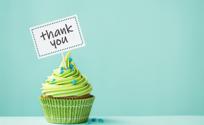 Cupcake with Thank You note